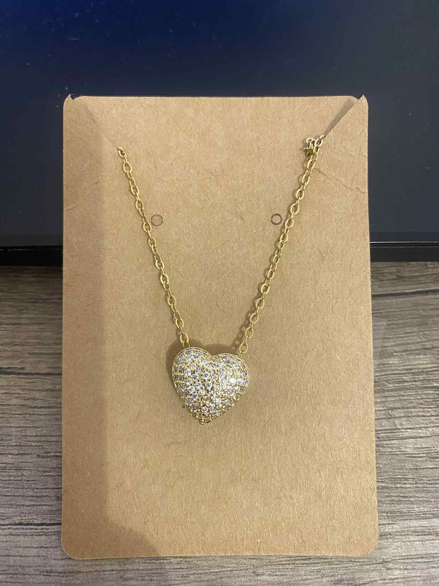 COLLIER COEUR STRASS OR OU ARGENT ACIER INOXYDABLE