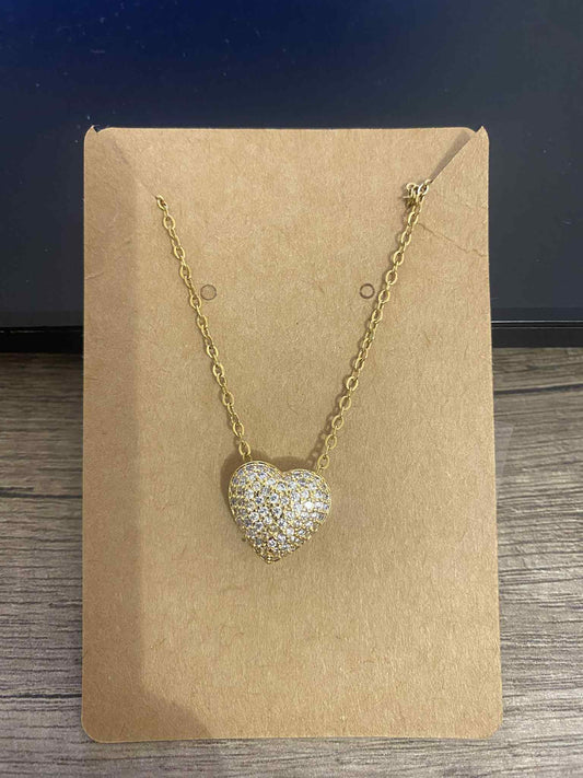 COLLIER COEUR STRASS OR OU ARGENT ACIER INOXYDABLE