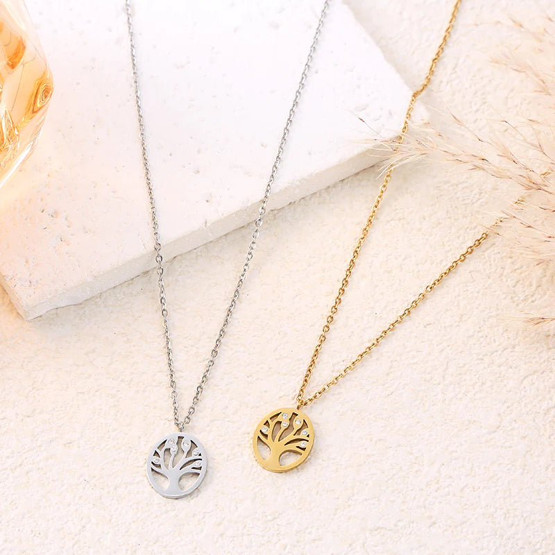 Collier chaîne dorée ou Argentée avec pendentif arbre de vie et strass sur les branches