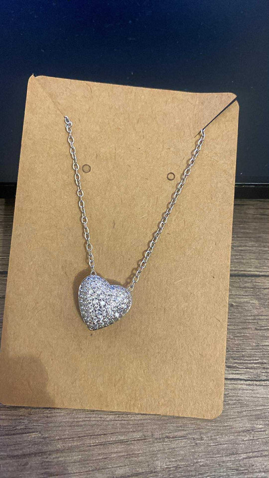 COLLIER COEUR STRASS OR OU ARGENT ACIER INOXYDABLE